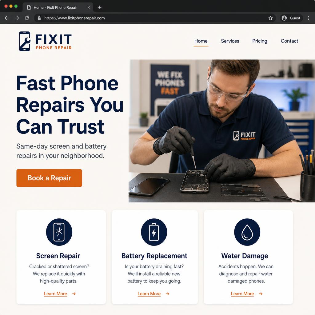 Clean, modern one-page small business website with a clear headline and call to action